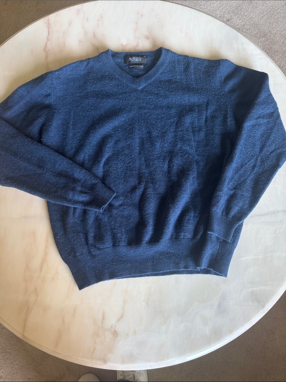 Aureus 100% Merino Wool V neck sweater in Navy